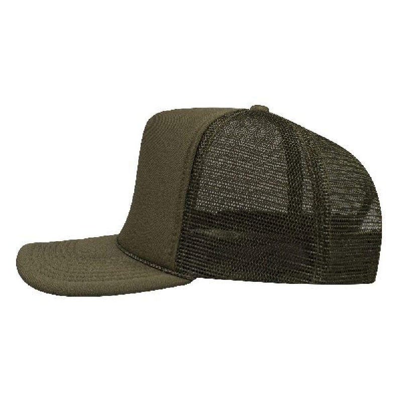 OTTO Polyester Foam Front 5 Panel High Crown Mesh Back Trucker Hat - Ol. Green - Image 4